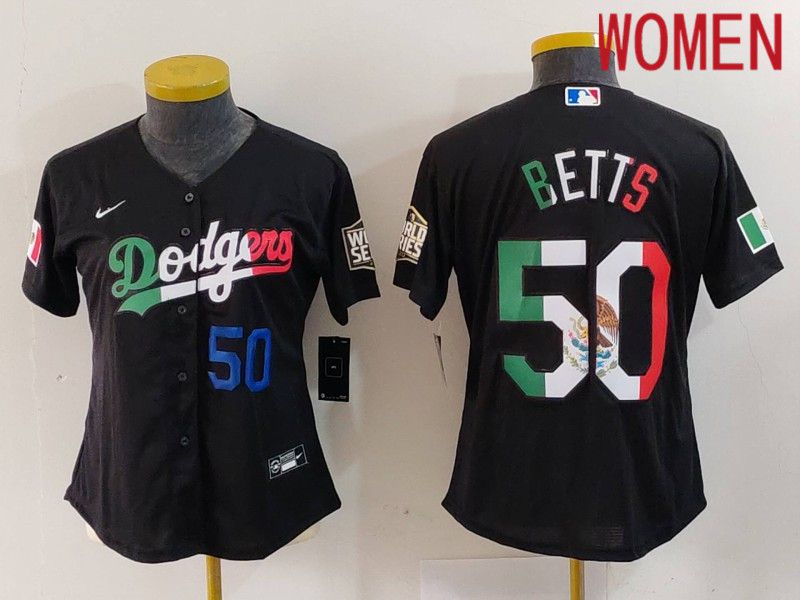 Women Los Angeles Dodgers #50 Betts Black Fashion Nike 2024 MLB Jersey style 7243->youth mlb jersey->Youth Jersey